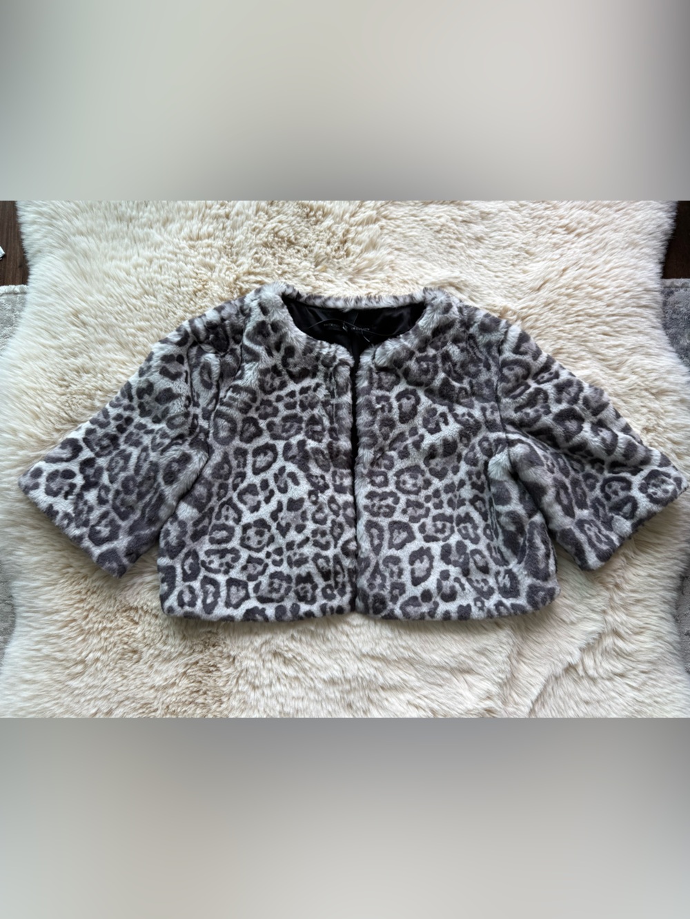 White House Black Market Girls' Faux Fur Leopard Jacket - Gray
